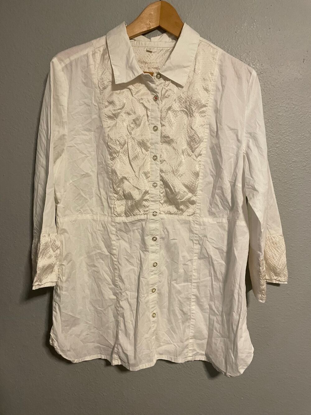 Willis Womens Tunic Size 12 Cream Button Up Satin Trim Babydoll Feminine Fairy